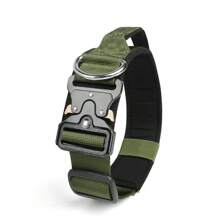 1pc Adjustable Dog Collar - Nylon With Premium Anti-Breakout Hawkbill Buckle For Medium To Large Dog Breeds - Available In Green, Khaki, Black, Grey