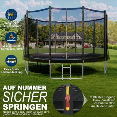 Trampoline Outdoor Ø 183/228/305/366/427 Cm Indoor Trampoline Children's Garden Trampolines, Complete Set With Shoe Net, Ladder, Edge Cover, Net, Load Capacity 150 Kg