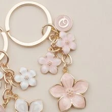 Cherry Blossom Pink/White Flower Charms Keychain With Custom Name Initial Bridesmaid Gifts Summer Beach Vacation - Multicolor - View 4