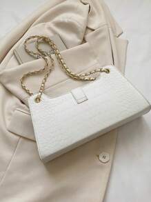 Women's Stone Pattern Underarm Tote Bag, Small Square Shoulder Bag - White - View 6