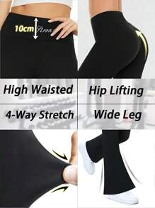 Yoga Legging Flare Pants With Letter High Waisted Hip Lifting Seamless Shape Wears Running Cycling Wide Leg Yoga High Stretchy Stretch Breathable Quick Drying Cooling Comfort Soft Basics Women Active Bottoms Solid Sports Trousers Workout Athletic Exercise Casual Outdoor Color Black