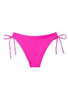 Women's Low Waist Swim Shorts Solid Color Side Tie Up Bathing Suit Bottoms For Seaside, Beach - Màu Hồng Tươi - Xem 4
