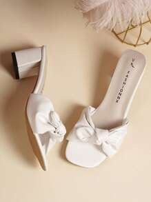 1 Paar weiße High Heel Sandalen für Damen, mittlerer Absatz, Schleifendekor, für formelle Hochzeitsgäste, lässig für den Urlaub, PU Material bequem, Neuerscheinung 2025 - Weiss - Übersicht 7