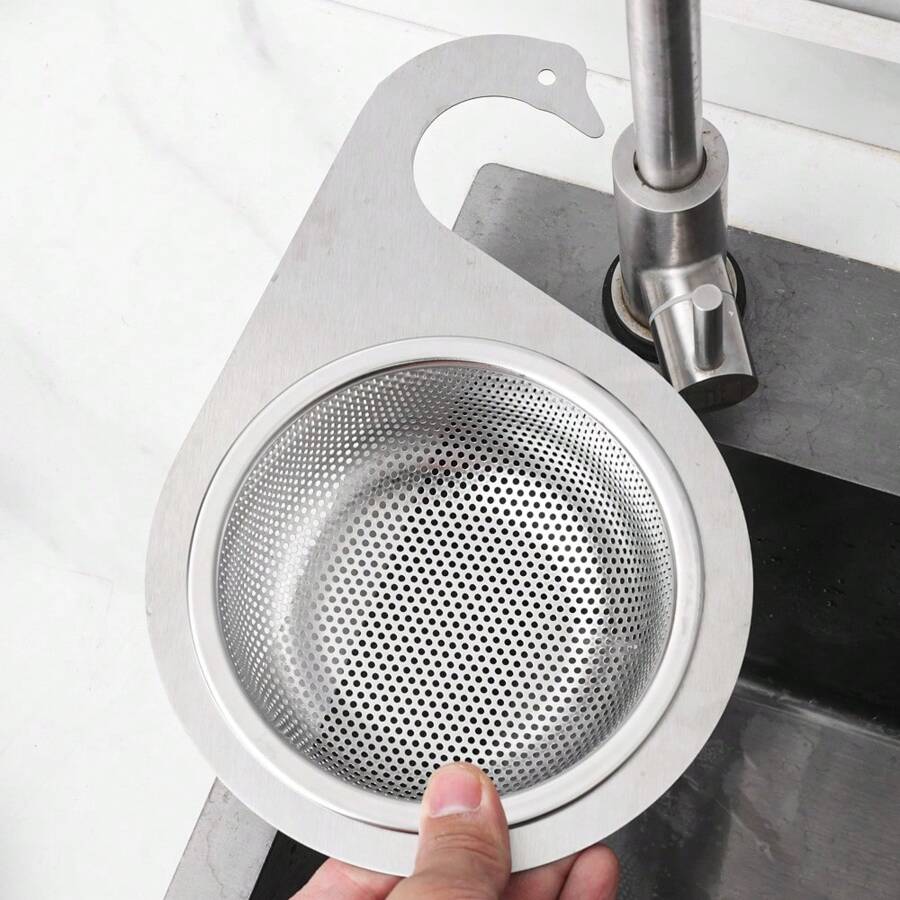 1pc Stainless Steel Sink Strainer Basket Removable Goosehead Storage Drainage Basket Kitchen Hanging Drain Rack - Stainless Steel Color - View 1