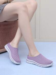Women's Fashion Slippers, Soft Knit Flat Shoes, Breathable Soft Bottom Shoes, Casual Lightweight Slip-On Flats Suitable For Mothers And Pregnant Women, Size Runs Small