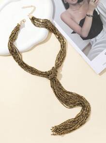 1 件女士时尚闪光玻璃珠金色项链，适合日常佩戴 - 金色 - 查看 2