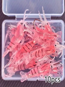 10pcs/20pcs Soft Shrimp Bait With Hook, Glow-In-The-Dark Lifelike Shrimp Bait, Freshwater Artificial Luminous Shrimp Lure, Ice Fishing Tackle, Suitable For Bass, Largemouth Bass, Trout, Crappie Night Fishing Accessories