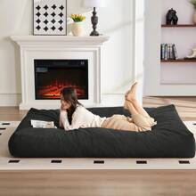 Full/Queen Size Bean Bag Chairs For Adults, 2 In 1 Bean Bag Chairs, Convertible Bean Bag With Filler For Gaming Large Foam, Bean Bags With Washable Soft Corduroy Cover For Living Room - 深灰色 - 查看 4