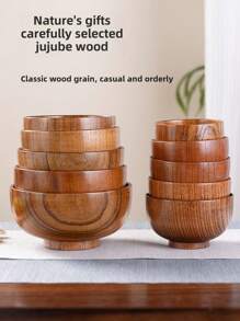 1件/2件木质餐具碗，采用天然红木制成，日式简约风格，美丽的天然木纹，9CM/10CM/11CM/12CM/13CM可选，加厚设计，经久耐用，圆形大容量，适用于米饭、沙拉、面条、汤、甜点、水果等，非常适合日常家居使用和活动 - 相思木碗 - 查看 3