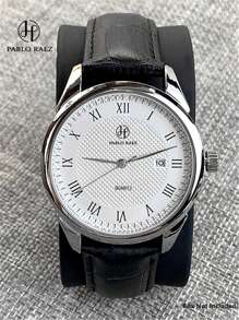 Pablo Raez 1 件优雅女士手表银饰复古女士腕表不锈钢银色 IPS 表壳奢华夏季配饰黑棕色柔软舒适超细纤维皮革手链时尚 40 毫米表盘罗马刻度带日期 50 米防水顶级全新