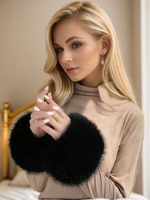 1set Faux Fur Fox Hair Elastic Headband & Wrist Band, Mongolian Style Ladies Hair Accessory Set
