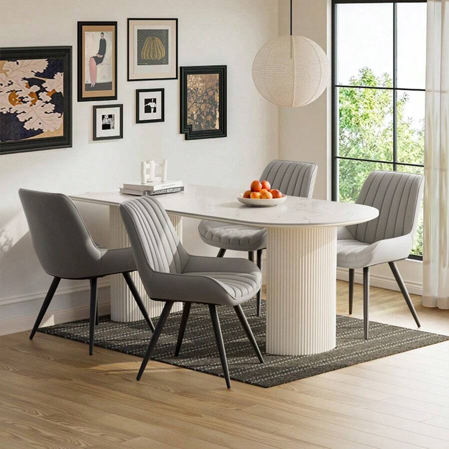 Nalupatio Modern Dining Chairs Set Of 4, Comfy Dining Room Chairs With Thick Cushions, Upholstered Fabric Kitchen Side Chairs With Metal Legs - 淺灰色 - 查看 1