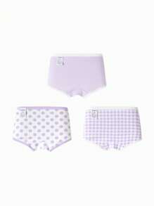 Balabala 女童抗菌平角內褲，柔軟的幼兒和年輕女孩內衣，3件裝 - 紫色調 - 查看 2