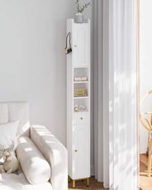 HEXCELEN Bathroom Cabinet With Adjustable Shelves, Freestanding Floor Cabinet, Tall Bathroom Storage Cabinet With Doors & Drawer, Narrow Toilet Paper Storage Cabinet, White - trắng - Xem 2