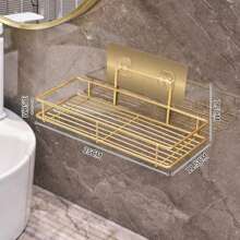 1个北欧风格浴室收纳篮，铁艺壁挂式淋浴房整理架，适用于宿舍，无需钻孔浴室 - 金色 - 查看 16