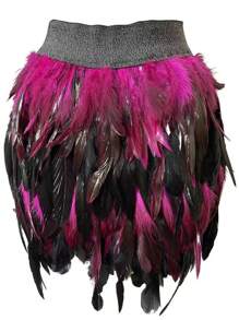 1 件女式羽毛裙，松紧腰羽毛迷你裙，适合圣诞节派对服装万圣节 - 彩色 - 查看 38