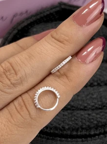 1pc 925 Sterling Silver Nose Ring Shiny Studded Nostril - 銀色 - 查看 4