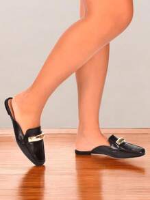 Monte Shoes CM Women's Mule Shoes Square Toe Large Embellishment Napa Intense Shine - Black - View 2