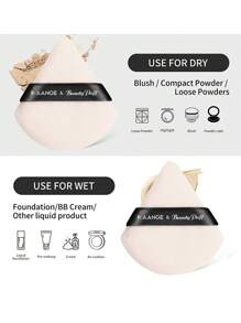 MAANGE 8pcs Makeup Tool Kit 3pcs Basic Makeup Brushes Set Foundation Concealer Details Brushes Soft Dense Fiber 2pcs Triangle Velvet Powder Puff 1pc Beauty Cosmetics Blending Sponge Egg 2pcs Mini Air Cushion Puff For Travel, Party Reapply Makeup - 杏色 - 查看 5