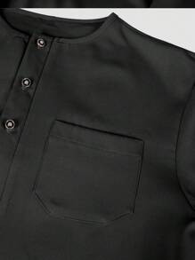 1 套男士黑色 Dashiki 服装，优雅简约设计，带纽扣，长袖圆领，侧开衩下摆，松紧腰裤，非洲时尚，男士休闲衬衫和长裤 2 件套，新季，适合聚会、约会、商务、日常穿着、文化活动、传统仪式 - 黑色 - 查看 7