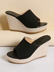 2024 Wiosna/Lato Nowe Sandały Damskie, Platforma z Odkrytymi Palcami, Grube Obcasy, Zamszowe Wsuwane Kapcie Na Wysokich Obcasach, Buty Damskie Plus Size - Czarne - Zobacz 2