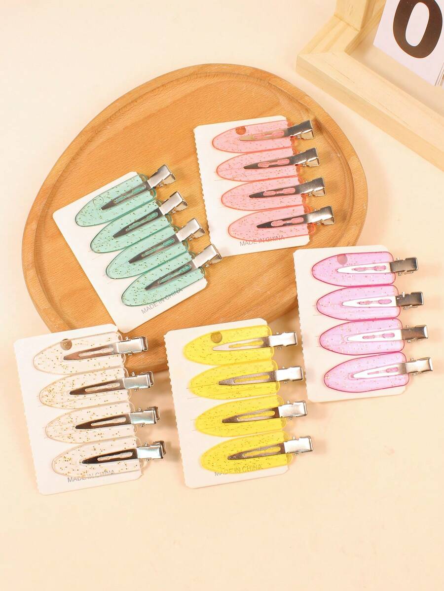 4/20 piezas Pinzas para el cabello de mujer lisas sin enganches con diseño de tabla de surf, accesorios para el cabello para uso diario, pasadores de pelo, pinzas de garra, artículos escolares - Multicolor - Ver 1