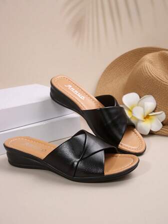 Plus Size Women 43 Wedge Sandals, Casual Holiday Open Toe Thick Bottom Slip On Sandals