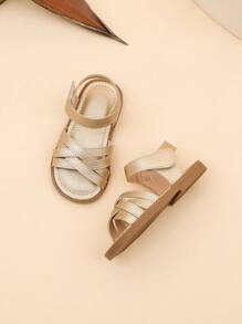 1 Pair Summer Girls Outdoor Hook And Loop Flat Sandals