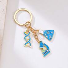 1 Peça Chaveiro de Liga Metálica com Pingente de Óleo Gotejante, Químico, DNA, Microscópio e Béquer - Escolha Perfeita para Amantes da Ciência, Acessório Azul para Carro, Bolsa, Escola, Estilo Gótico Fofo Y2K - Azul - Visão 3