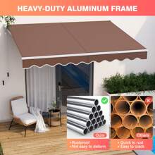 8' X 6.6' Patio Retractable Awning Sunshade Shelter W/Manual Crank Handle - Coffee - View 7