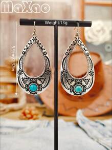 1 stuk Retro Western Style Turquoise Oorbellen, Geschikt voor Dagelijkse Cowgirl Dragen of Evenementen voor Vrouwen, Voeg Deze Vintage Oorbellen Toe Aan Uw Sieradendoos