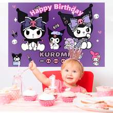 Sanrio 1 pezzo Licenza Sanrio Kulomie viola Decorazione per feste di compleanno, sfondo decorativo a tema cartone animato, accessori perfetti per decorazioni di doccia e festa, tappezzeria da camera da letto, sfondo fotografico, dimensioni 82,7*59,1*39,4/39,4*29,5 pollici