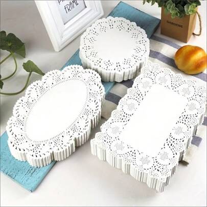140 Pieces Of Lace Paper Shape, Oil Absorbent Paper Mat, Lace, Fried Snack Cake, Flower Bottom Paper, Baking Paper, Food Mat, Pizza Paper, Cake Mat, Square, Oval, Round Three Shapes Are Available