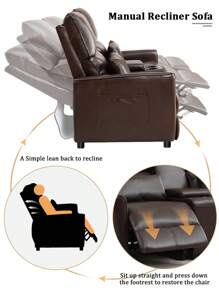 63.4" RV Loveseat Recliner Sofa, PU Leather Double Seat Manual Recliner Couch With 2 Cup Holders And Storage Console Recliner, Home Theater Seating - Rustic Brown - View 2