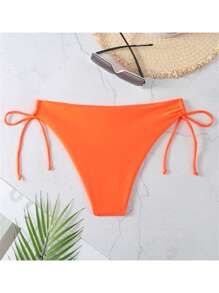 Women's Low Waist Bikini Bottoms Swim Shorts Solid Colour Side Tie Bathing Suit Bottoms For Holiday Seaside Beachwear Swimwear - Orange - View 7
