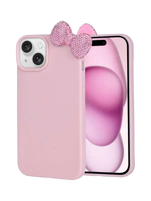 Husă pentru telefon Pink Bow-Knot 3D Crystal Bowknot, design drăguț cu arc, compatibilă cu iPhone 16 Pro Max, 15, 14, 13, 12, 11, Husă de protecție Litchi cu acoperire completă