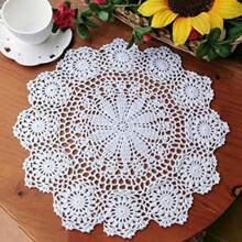 Sousplats Redondos Crochê Feitos à Mão Individuais de Renda Individuais Tricotadas Vazadas Sousplats Resistentes ao Calor Decoração de Mesa 16pol Bege/Branco