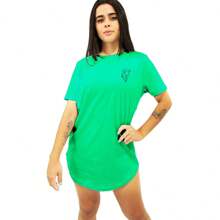 Tropicaos Kit 2 Camisetas Oversized Tapa Bumbum Feminina Longline Estampada Academia Fitness 100% Algodão - Verde e Amarelo - Visão 5