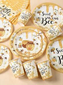 8/16Pcs Bee Theme Tableware Set,Disposable Dinnerware Set,Paper Plates Paper Cups Napkins,Picnic Utensil,1st Birthday Party Supplies,Birthday Party Supplies,Wedding Decor,Babe Shower Decor,Gender Reveal Party Supplies,Bridal Shower Supplies,Holiday Party Supplies - Bee - View 7