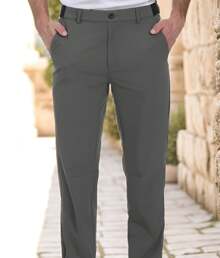 2 Pack Men's Classic Fit Solid Color Fashion Flat Front Dress Pants With Strap Pockets - Dark Grey - View 4
