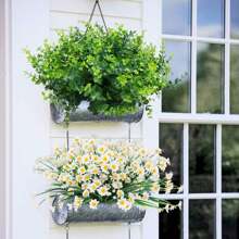 4株/10株人造植物，人造黄杨木枝条，户外阳光下不褪色，仿真植物，假叶灌木，绿植，适用于花园、办公室、露台、婚礼、农舍、室内装饰、家居花园、户外庭院装饰、生日、毕业礼物、花园装饰、户外植物、园艺、仿真花 - 綠色 - 查看 6