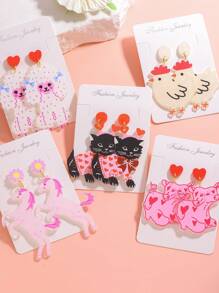 1 Cặp bông tai thả nhẹ hình mèo hoạt hình bằng acrylic dễ thương, kỳ lân, gà, bò, chó xù, thích hợp cho phụ nữ đeo hàng ngày hoặc làm quà tặng - Hoa tai động vật - Xem 2