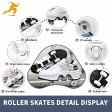 yousulun Deformation Shoes With Retractable Wheels, White Flower Roller Skates, Outdoor/ Indoor Rollerskates For Men And Women, Multi-Functional Shoes For Running& Skating - Hoa màu trắng - Xem 3