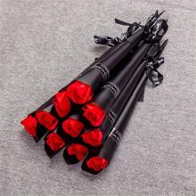 10 bucăți trandafir roșu elegant de săpun cu panglică neagră - ideal pentru ziua Îndrăgostiților, ziua mamei, nunți și nunți - 11,81 inci lungime, excelent pentru cadouri, favoruri de petrecere, decorațiuni, ocazii speciale | Trandafiri artificiali realisti | Flori artificiale - Multicolor - Vizualizare 6