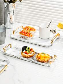 1 White Plastic Tray With A Marble Design - Perfect For Tea, Desserts And Cooked Food In The Kitchen, Dining Room Or Living Room - Perfect For Weddings, Birthdays And Gifts, Decorative Trays, Innovative Cutlery, Kettles, Breads, Parties, Gifts