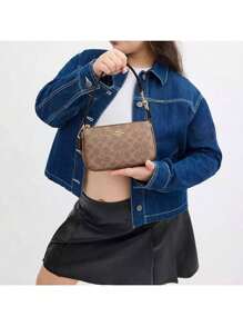 Coach Nolita 19 皮革单肩包手拿包女士可爱迷你挎包腋下包带可拆卸肩带和拉链开合女士钱包，CW426 IMXHE - Tan Brown - 查看 3