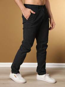 Men's Tailored Twill Trousers With Knife Pocket And Built-In Pocket - 黑色 - 查看 5