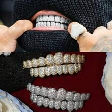 THATBOY 2pcs/Set Teeth Set Men Women Hip Hop Teeth Grills Iced Out Punk Men Women Teeth Decoration