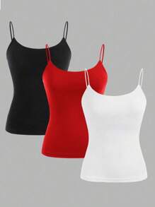 Kit 3 Aesthetic Moda Basic Strapless Tank Tops - Black, White and Red - View 1