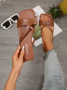 女士平底凉鞋、拖鞋、皮革棕色度假风暴、西亚风格超轻拖鞋